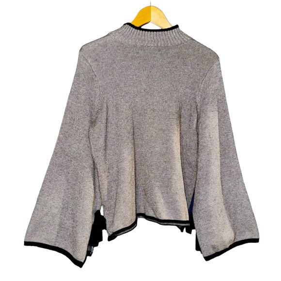 Allison Joy Gray Long Split Tie Bell Sleeve Sweater Women Sz Large Feminine Bow - Picture 5 of 8